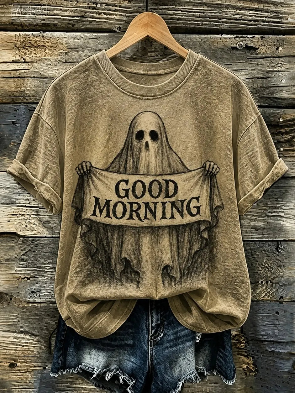 Women's Retro Halloween Theme Ghost Print T-shirt
