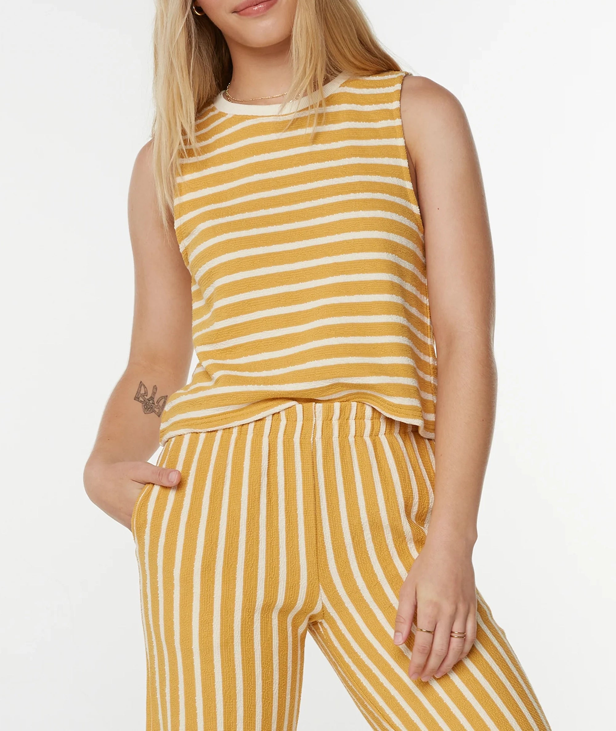 Striped Round-Neck Sleeveless Pure Cotton Vest