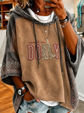 Women's commemorative printed round neck hooded sweatshirt