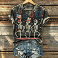 Women's Halloween And America's 250th Anniversary Art Acid Wash V-neck Casual T-shirt