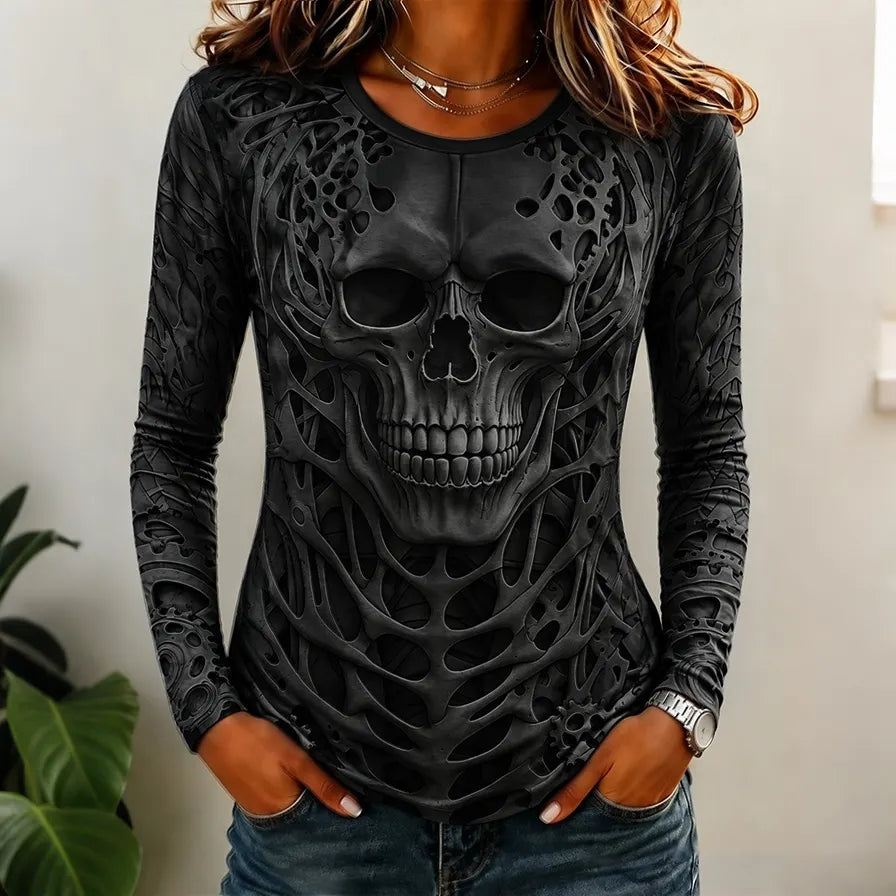 Women's Vintage Horror Face Print Comfy Long Sleeve T-shirt