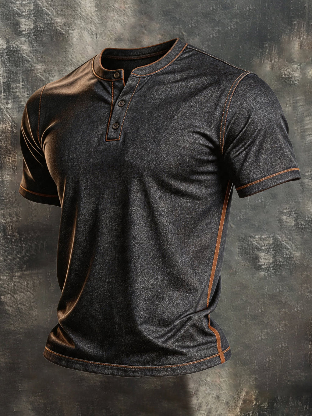 Men's Retro Color-Block Short-Sleeve Henley T-Shirt