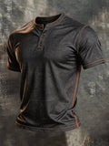 Men's Retro Color-Block Short-Sleeve Henley T-Shirt