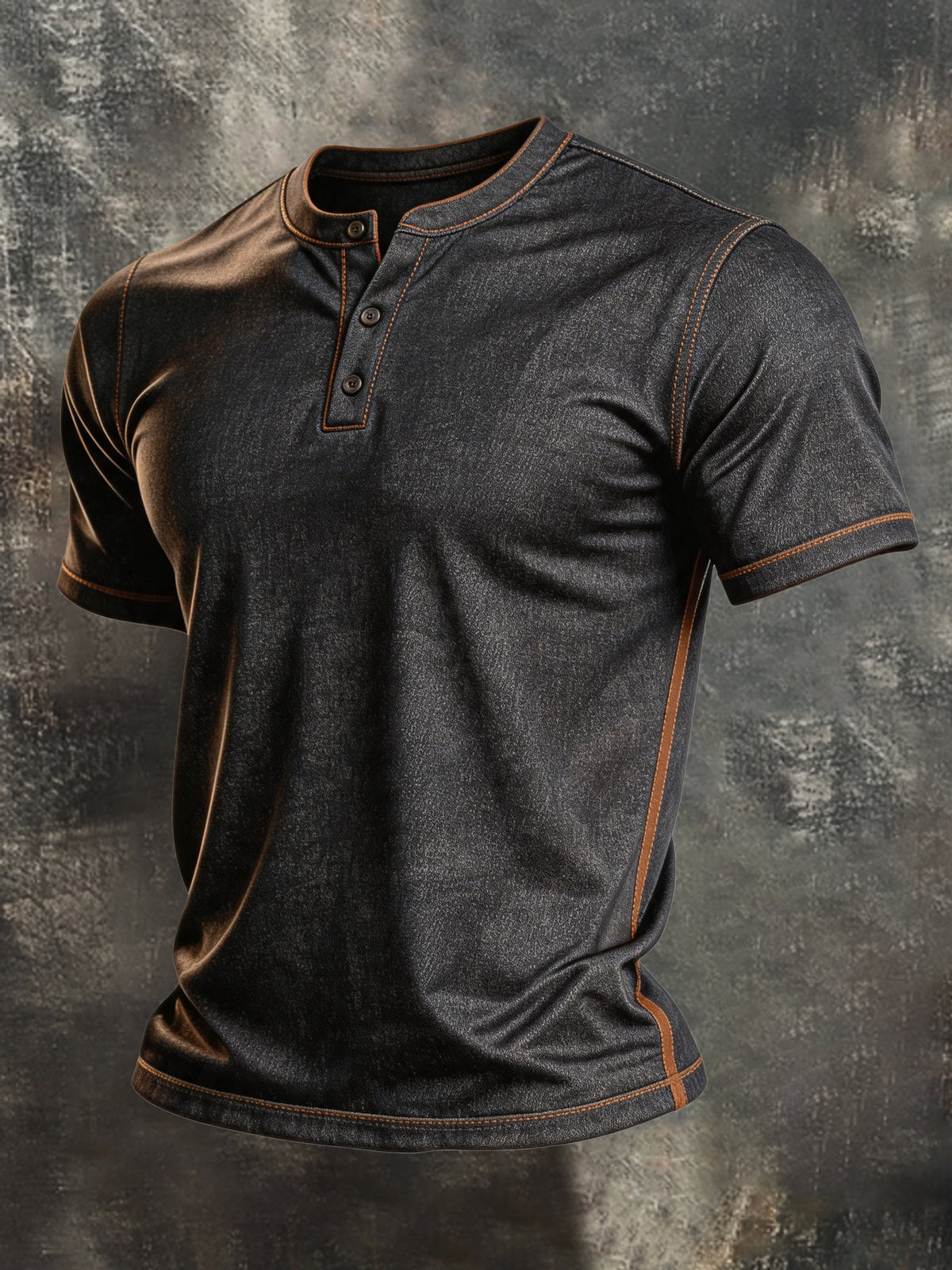 Men's Retro Color-Block Short-Sleeve Henley T-Shirt