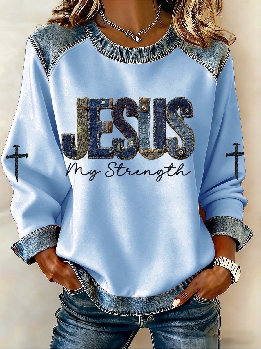 Women's Casual Retro Faith Jesus My Power Sweatshirt