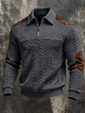 Men's Retro Color Block Print Color-Blocked Zip-Up Sweatshirt