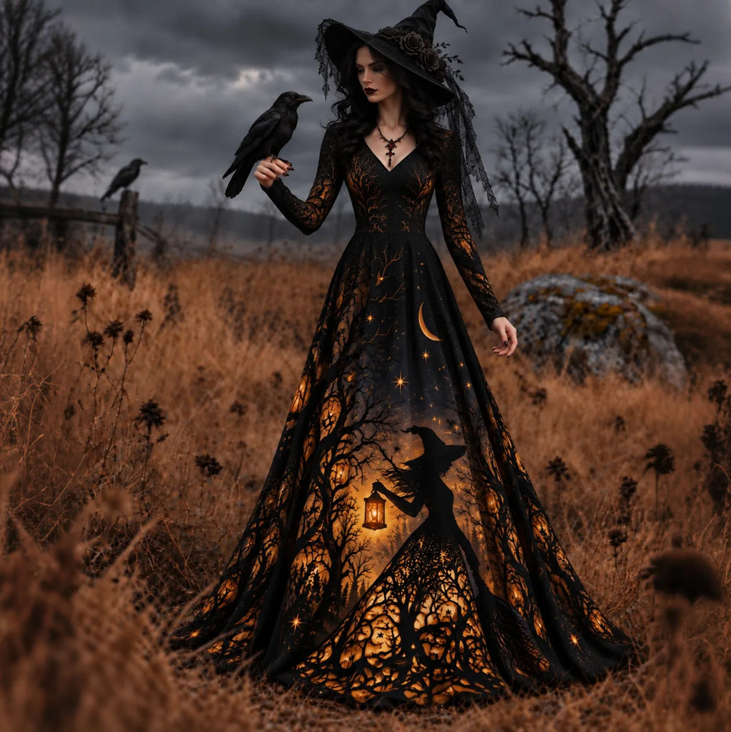 Women's Halloween Gothic Witch Art Comfy Maxi Dress