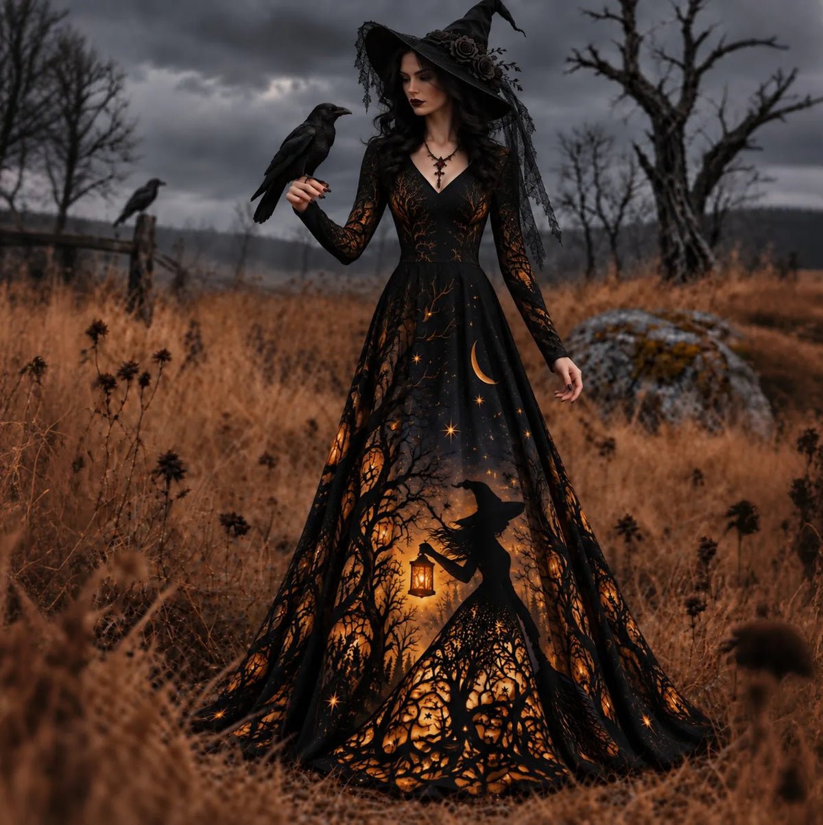 Women's Halloween Gothic Witch Art Comfy Maxi Dress