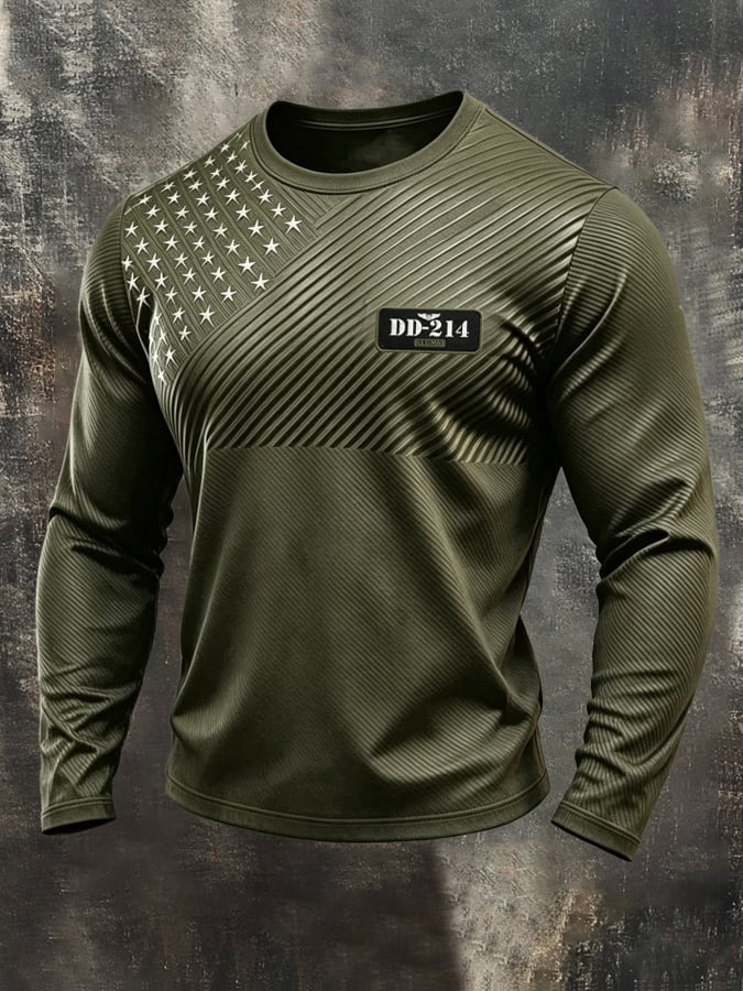 Men's Retro Color-Block DD-214 Crew-Neck Long-Sleeve T-Shirt