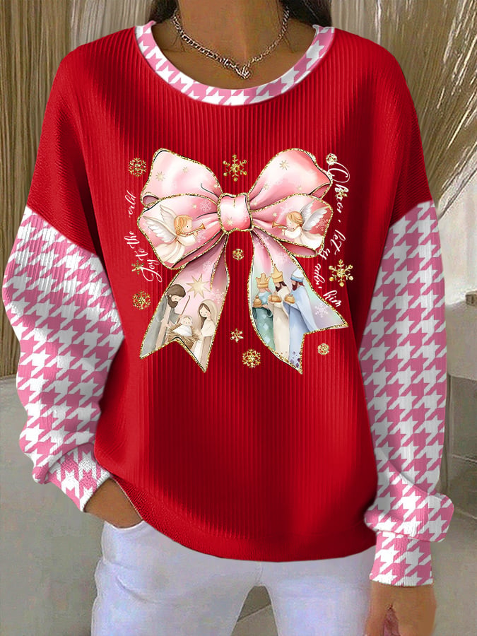 Women's Casual Print Long Sleeve Knit Top