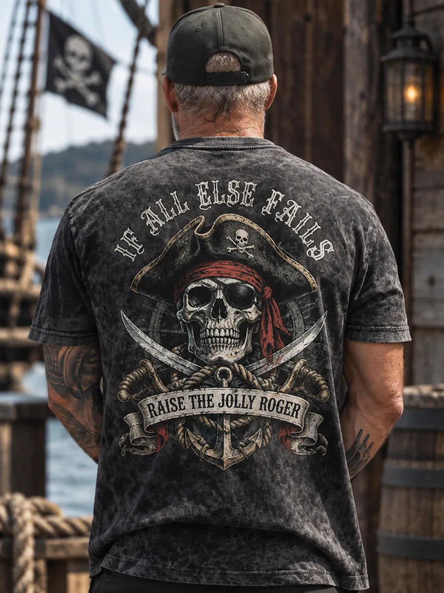 Jolly Roger Vintage Pirate Print Short Sleeve T-shirt