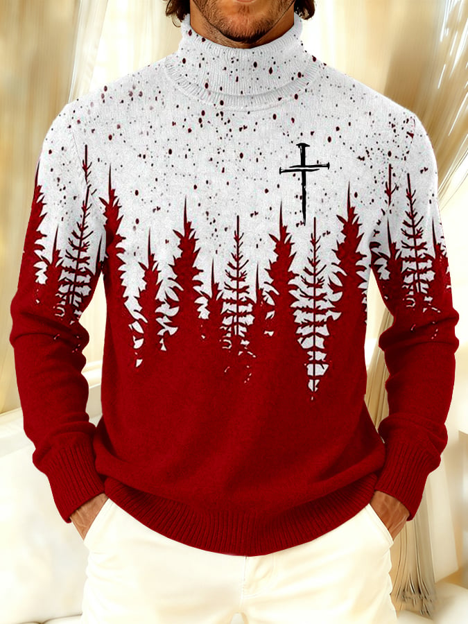 Men's Christmas Faith Print Turtleneck Base Knit Top