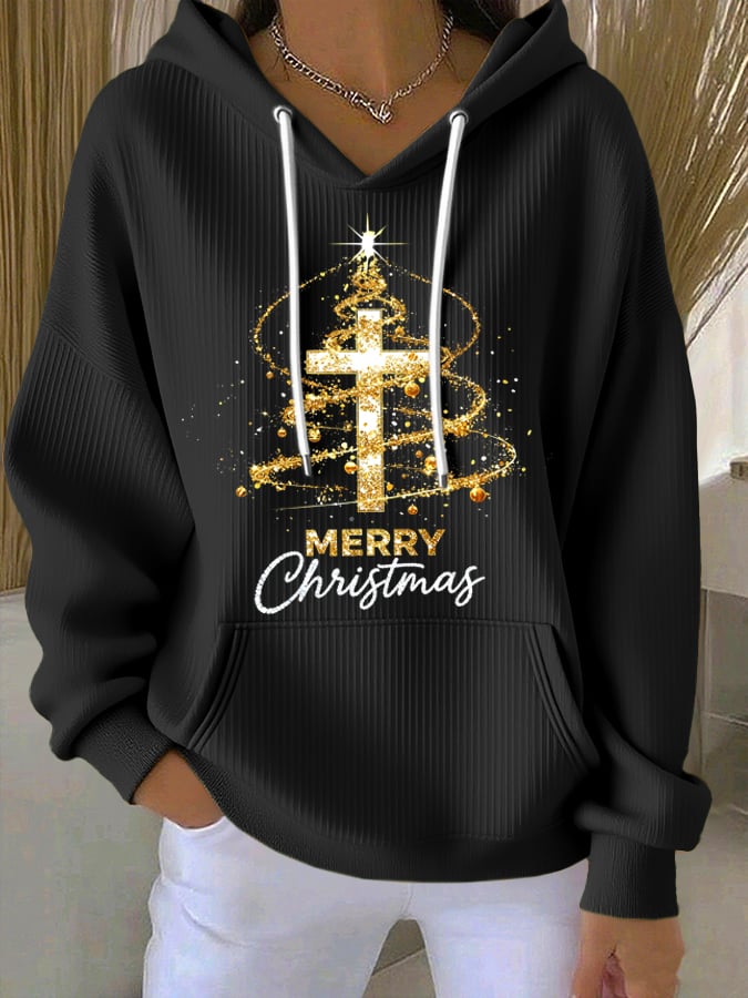 Women's Christmas Faith Cross Print Hoodie