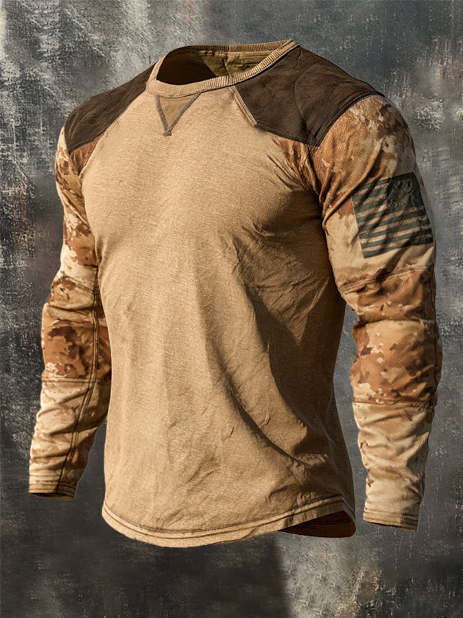Men's Vintage Camo DD-214 Long-Sleeve Henley T-Shirt