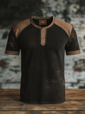 Men's retro colorblock slim fit short sleeve Henley T-shirt