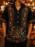 Men's Day Of The Dead Print Short Sleeve Buttons Shirt