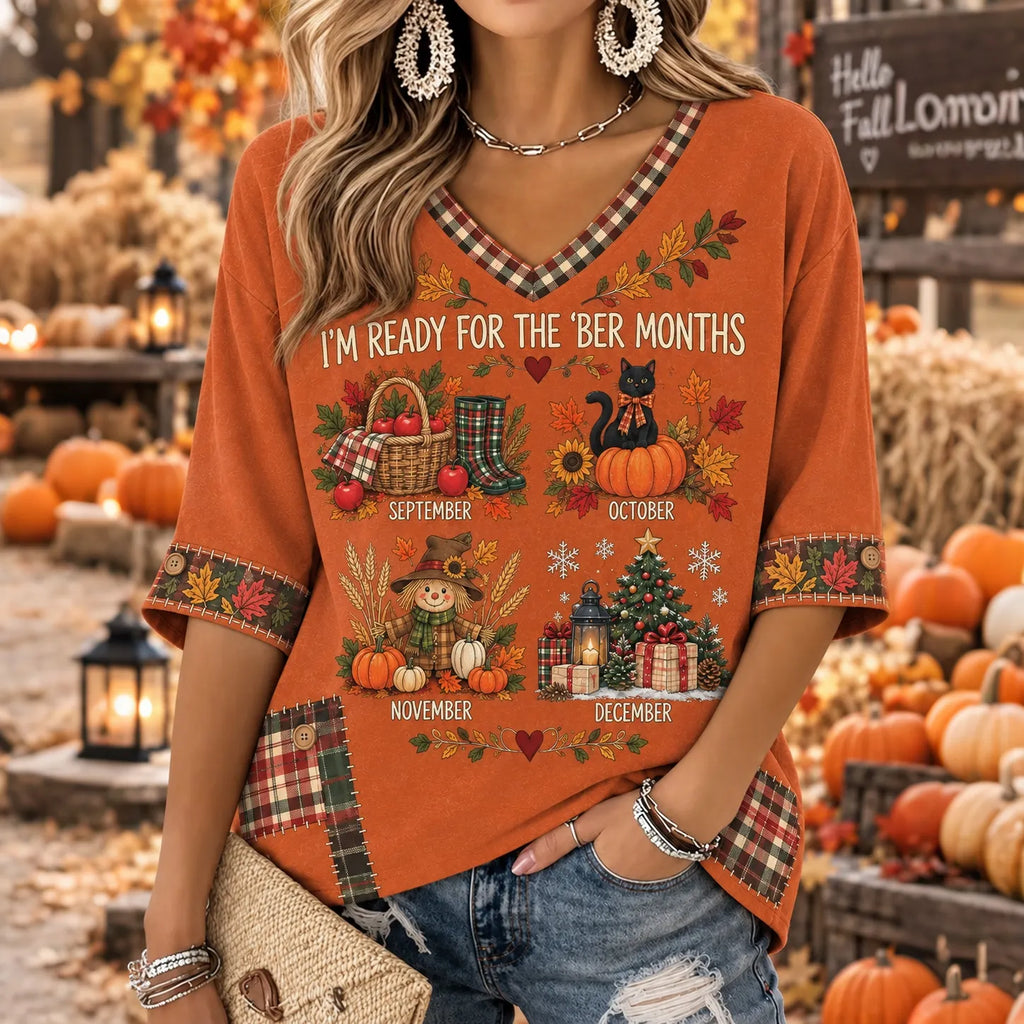 Women's Retro I'm Ready For The 'ber Months V-neck Short Sleeve T-shirt