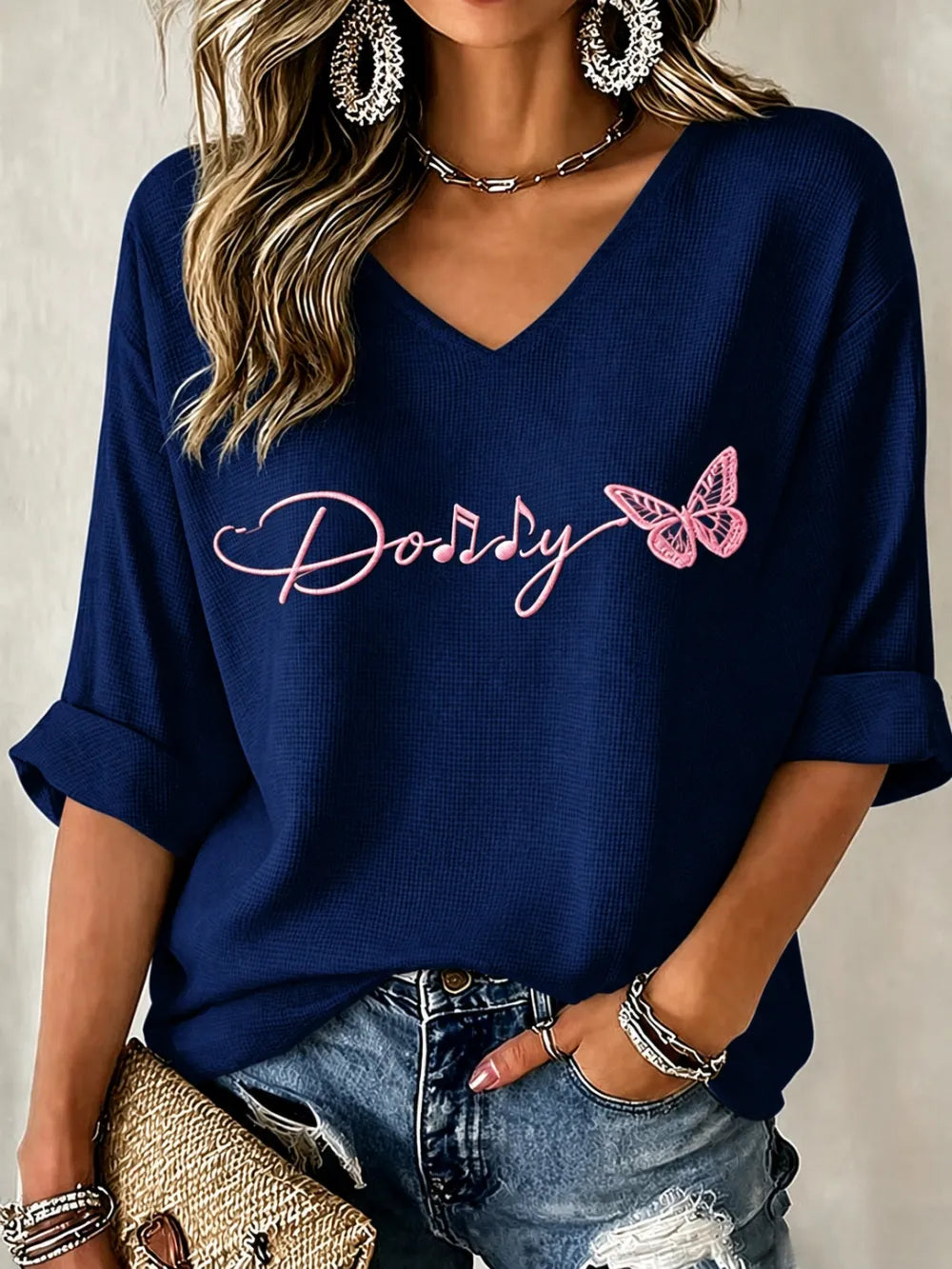 Women'S Commemorative Printed Waffle Top