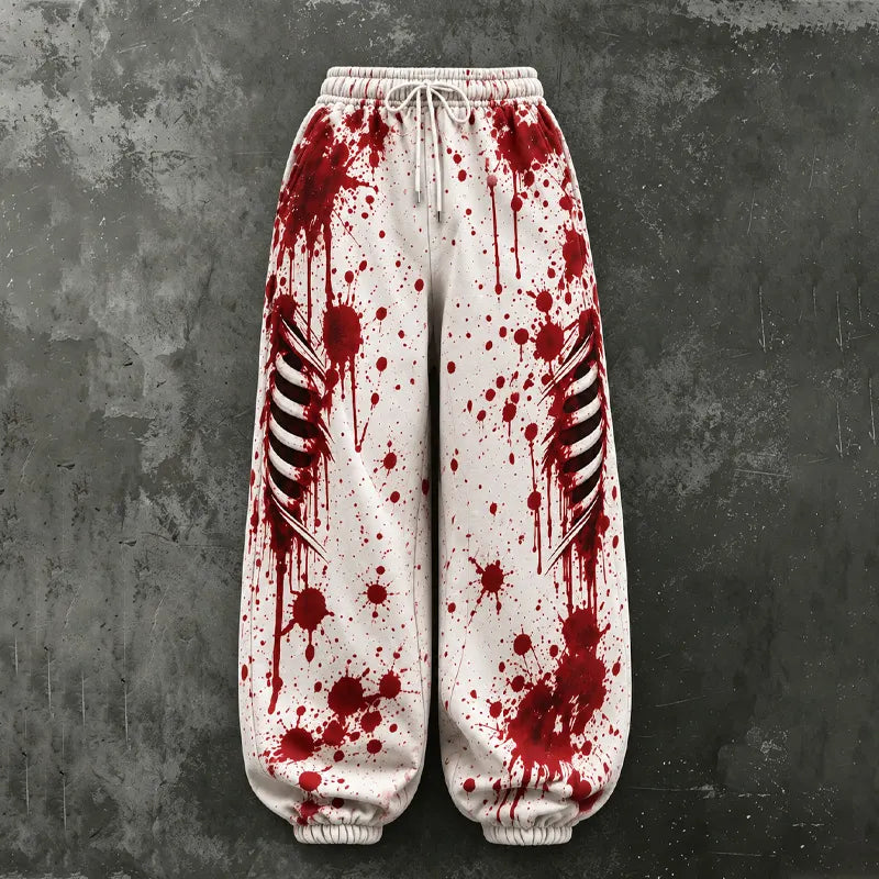 Women's Halloween Gothic Blood-stained Skeleton Print Pants
