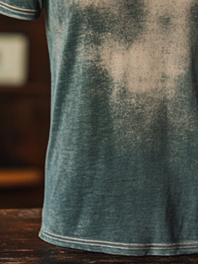 Men's vintage-look colorblock V-neck short-sleeved T-shirt