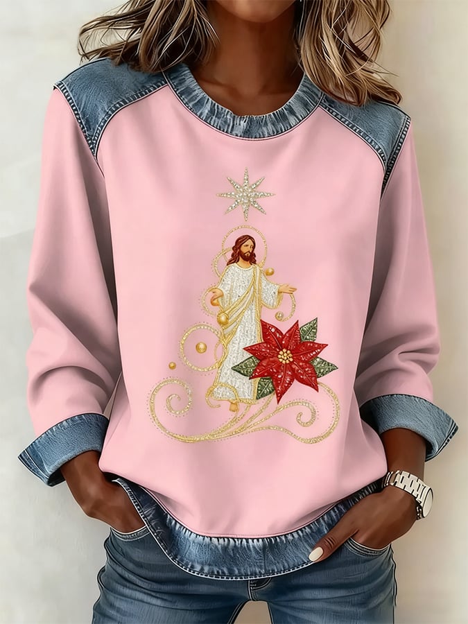 Women's Christmas Pattern Patchwork Comfortable Sweatshirt