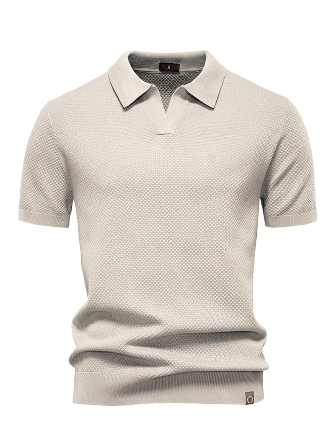 Men's business polo shirt with gull collar and pineapple pattern, knitted, short sleeves