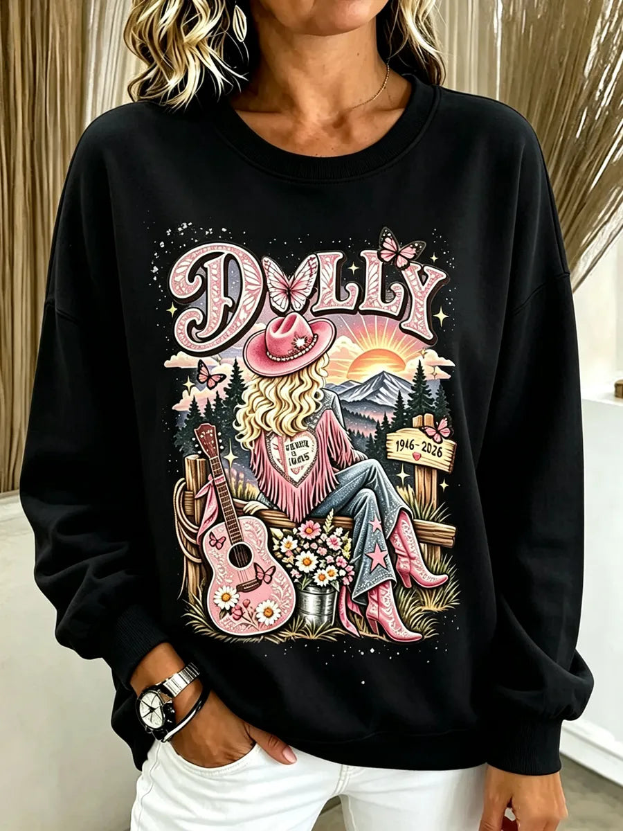 Women'S Commemorative Printed Round Neck Hoodie
