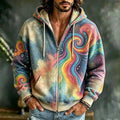 Men's Galaxy Rainbow Swirl Spiral Dot Motif Print Zipper Hoodies