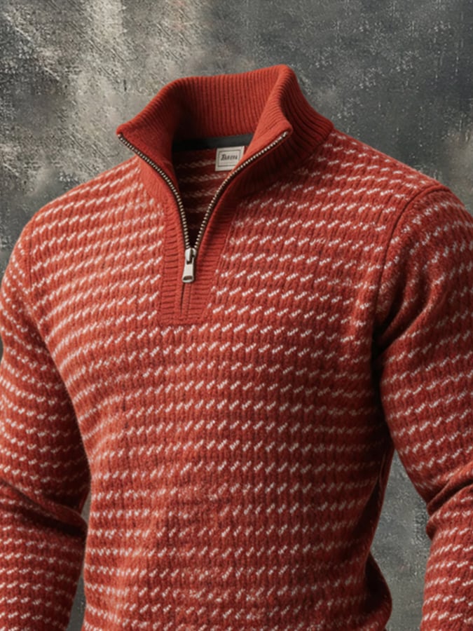 Men's Vintage Chunky-Knit Wool Quarter-Zip Long-Sleeve Sweater