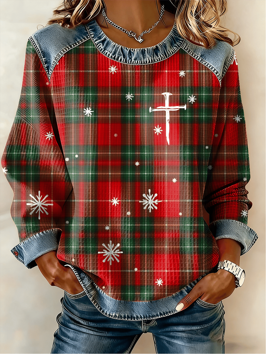 Women's Christmas Plaid Print Sweatshirt