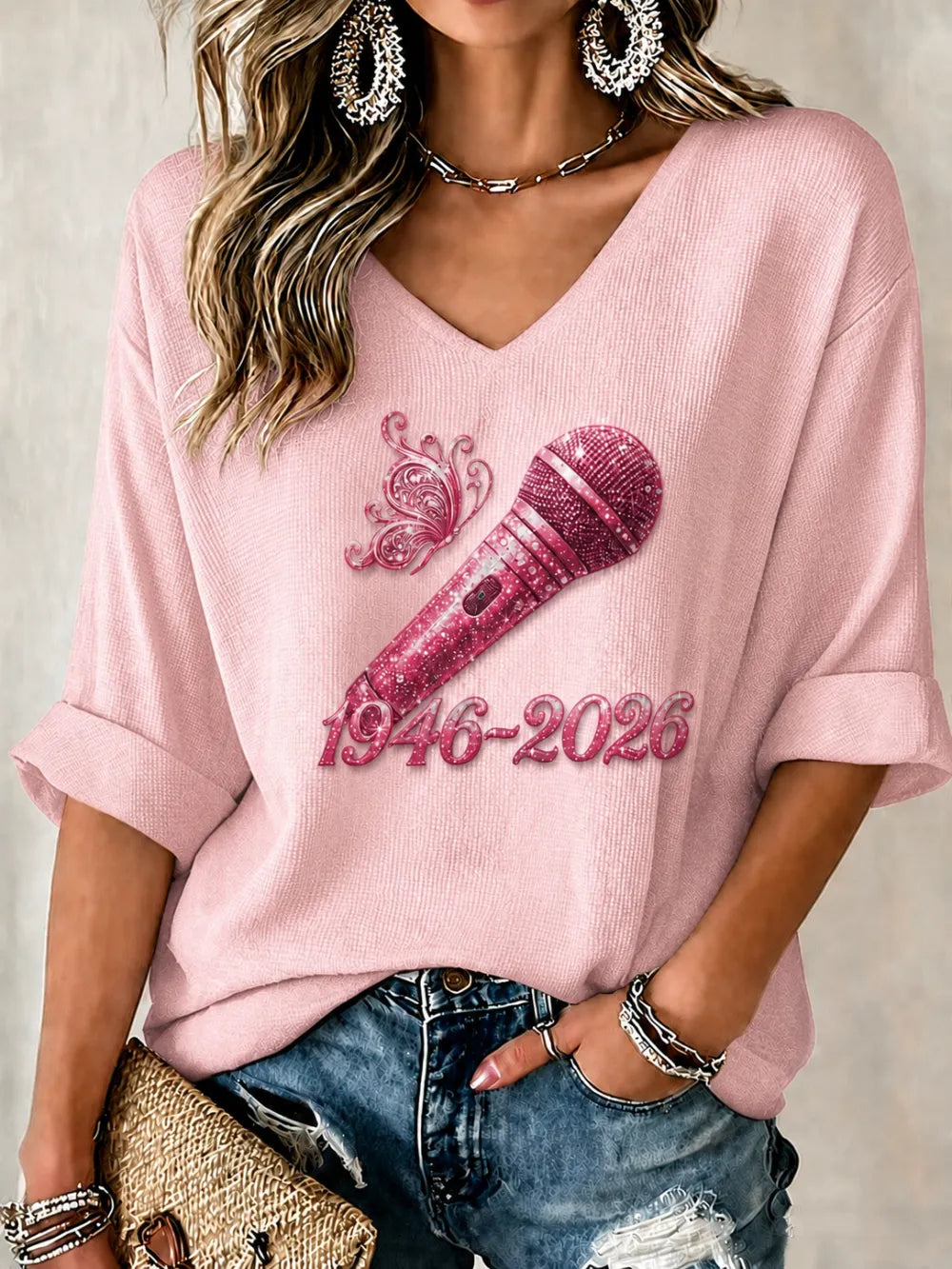 Women'S Commemorative Printed Waffle Top