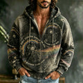 Men's Retro Washed Distressed Hippie Death Rainbow Pattern Casual Hooded Sweatshirt