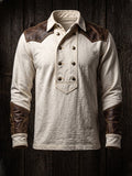 Men's Vintage Double-Breasted Polo Shirt with Leather Paneling