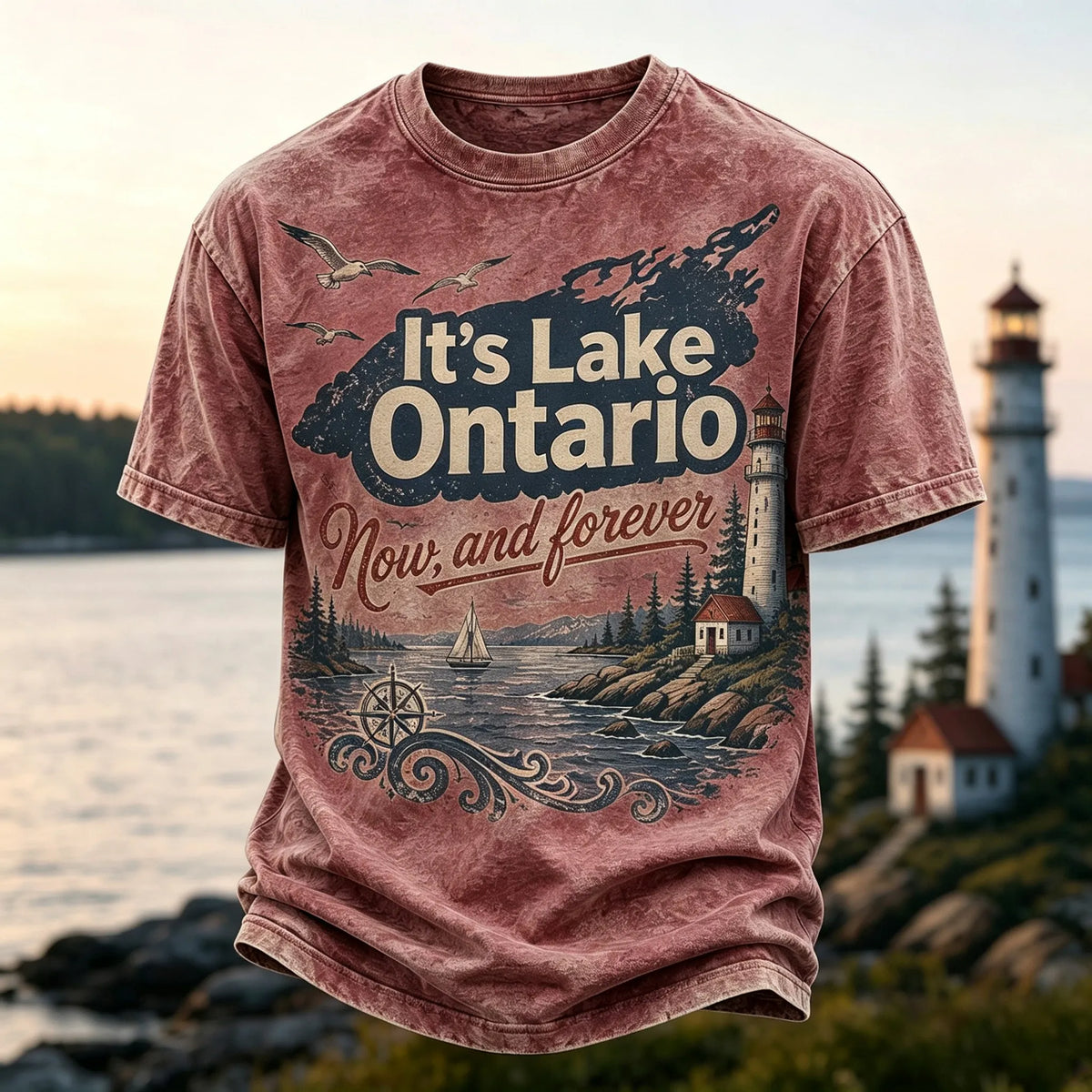 Men's Retro Lake Ontario Print T-shirt