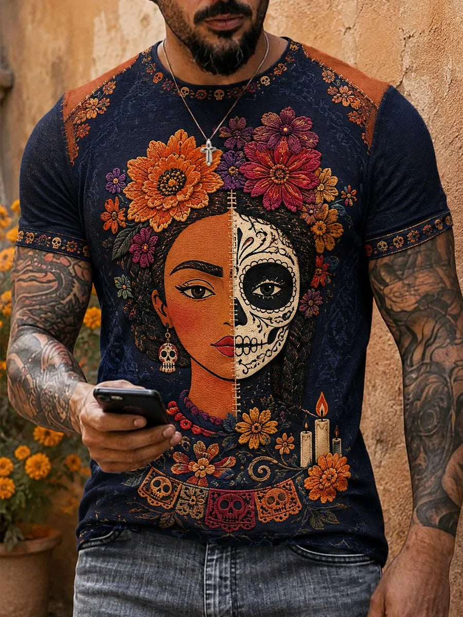 Men's Day Of The Dead Print Crew Neck T-Shirt