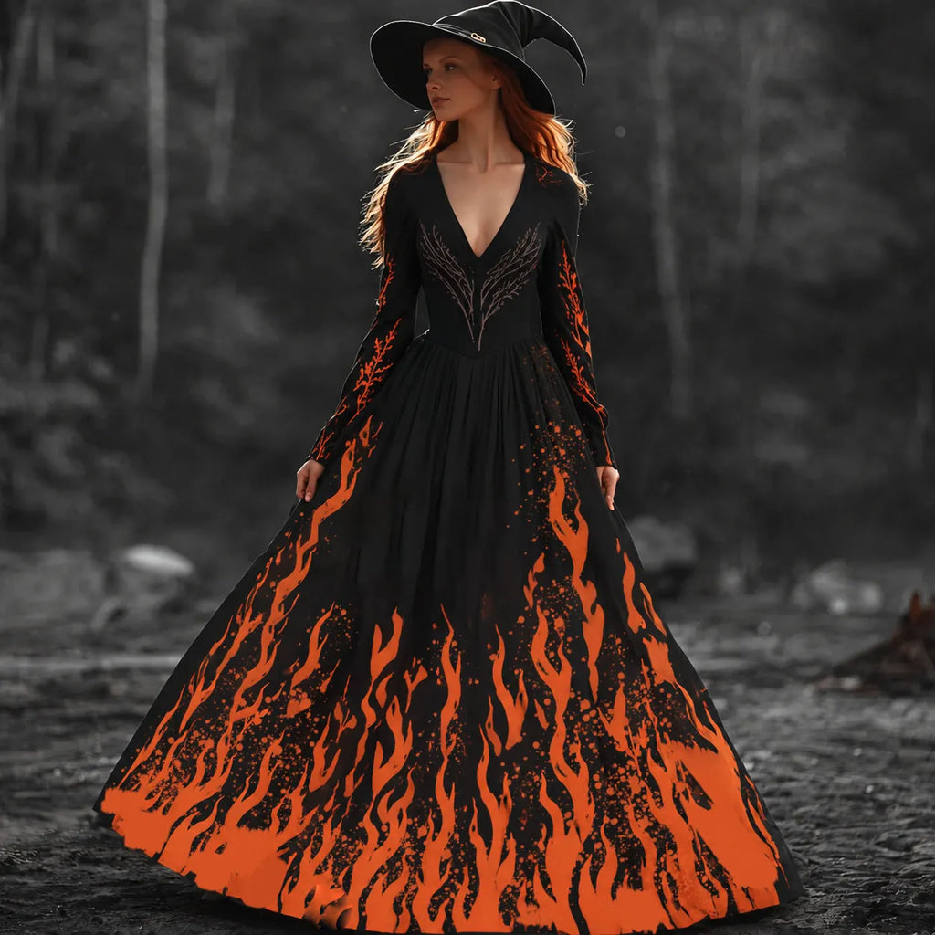Halloween Witch You Couldn't Burn Flame Celtic Flowy Maxi Dress