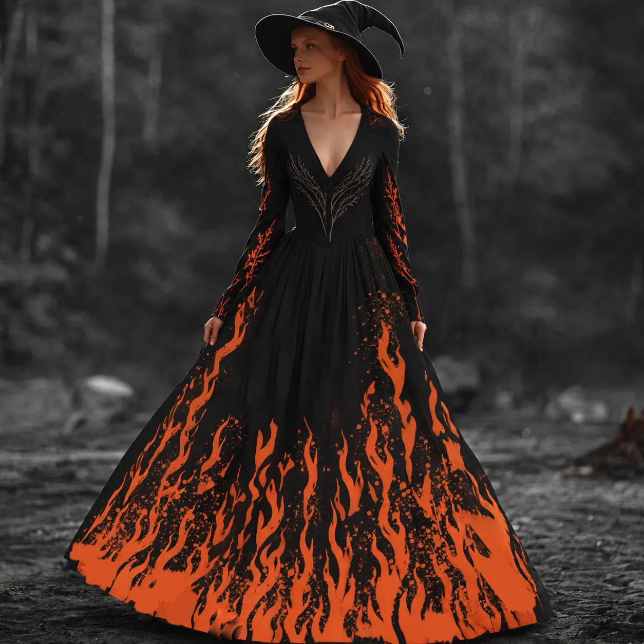 Halloween Witch You Couldn't Burn Flame Celtic Flowy Maxi Dress
