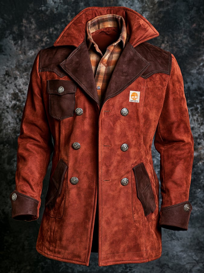 Men's Stylish Vintage-Style Faux Suede Mid-Length Trench Coat