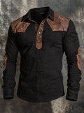 Men's Vintage-Style Comfortable Leather-Panel Polo Shirt