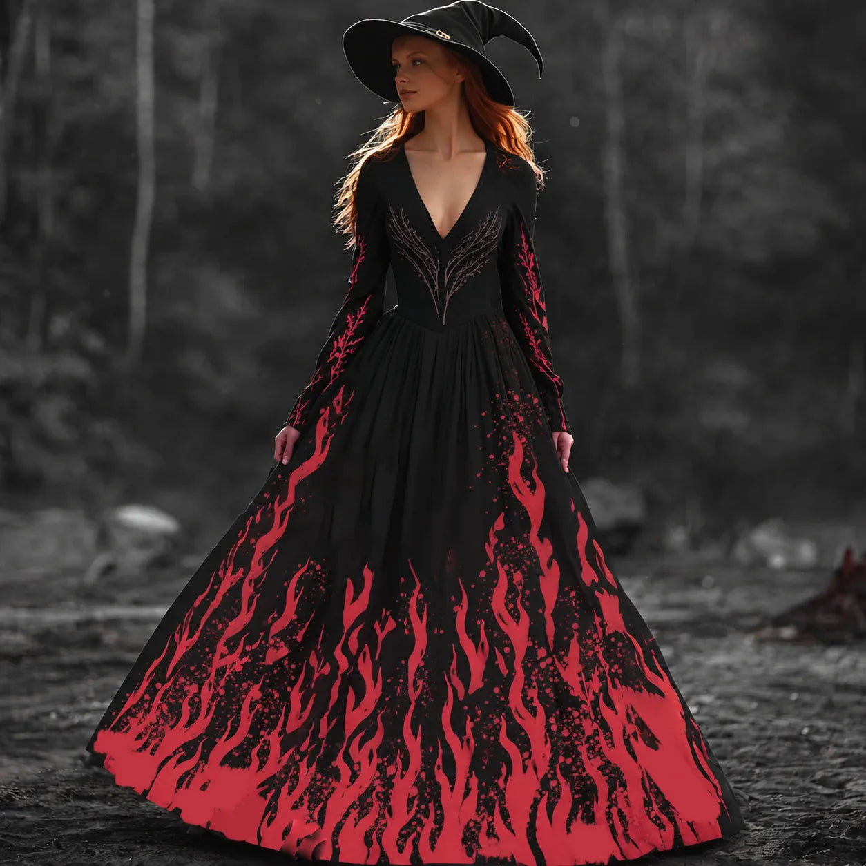 Halloween Witch You Couldn't Burn Flame Celtic Flowy Maxi Dress