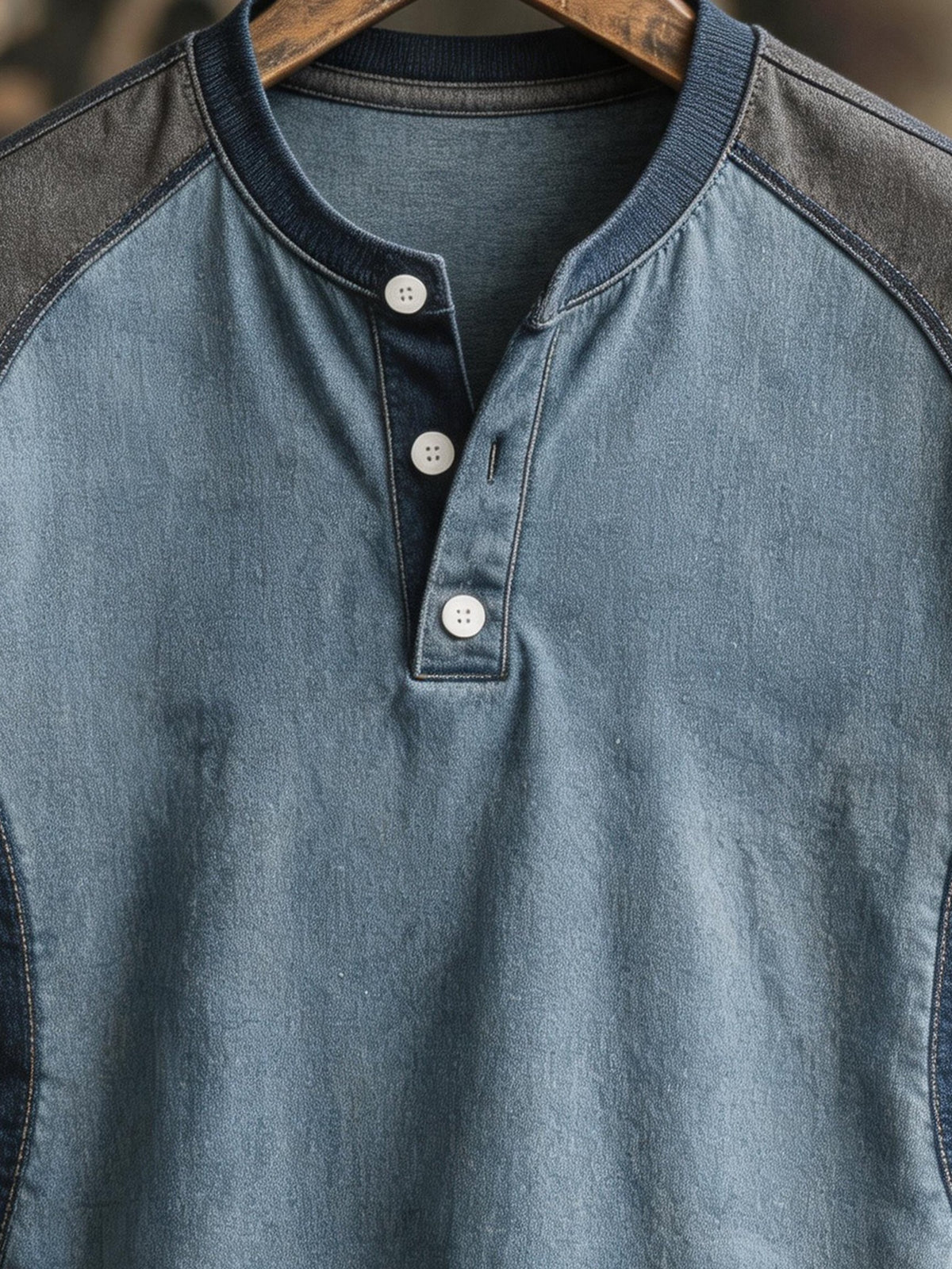 Men's Retro Color-Block Short-Sleeve Henley T-Shirt
