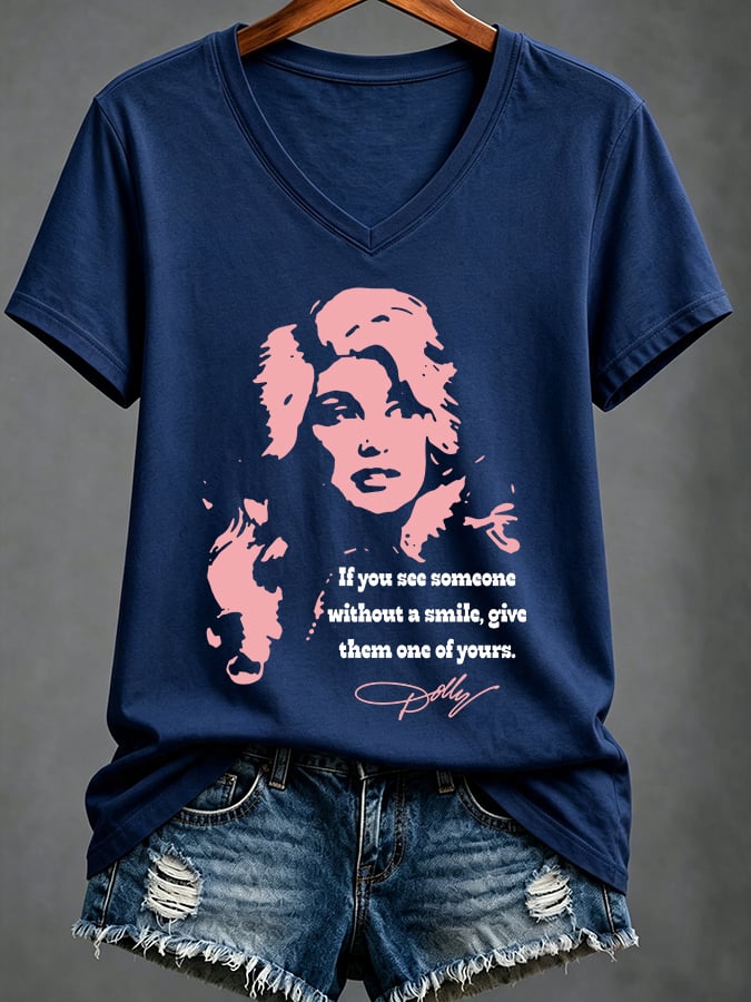 Women'S Casual Music-Themed Printed V-Neck Top