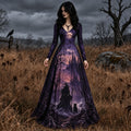 Women's Halloween Wizard Black Cat Vintage Art Comfy Maxi Dress