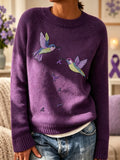 Women's Alzheimer's Awareness: Flowers And Hummingbird Printed Casual Sweatshirt