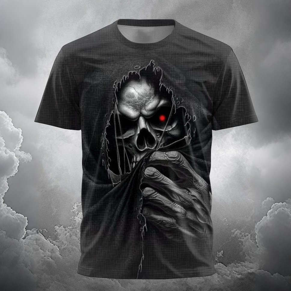 Men's Halloween Dark Skull Print Crew Neck Short Sleeve T-shirt