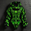 Women's Gothic Halloween Skull, Flame, Lightning, Ghost Print Sweatshirt And Jumpsuit Two-piece Set
