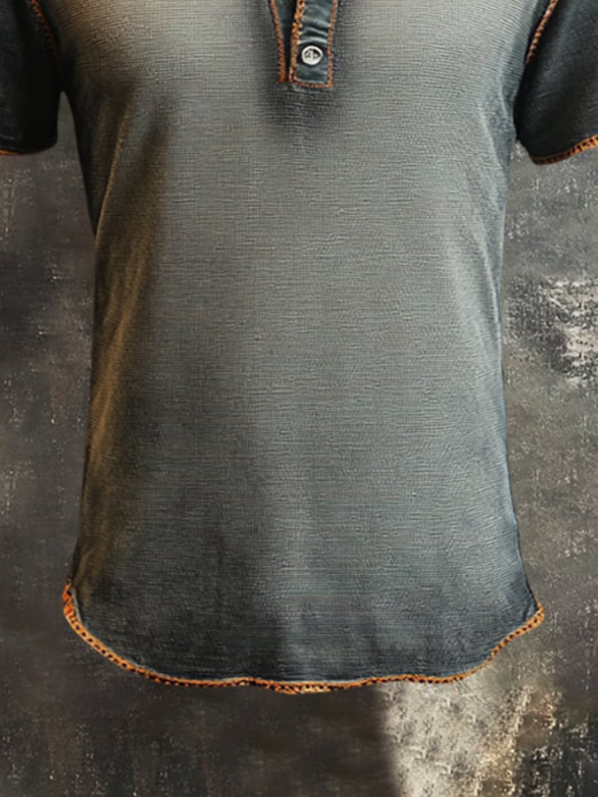 Men's casual Henley short sleeve t-shirt in retro press design
