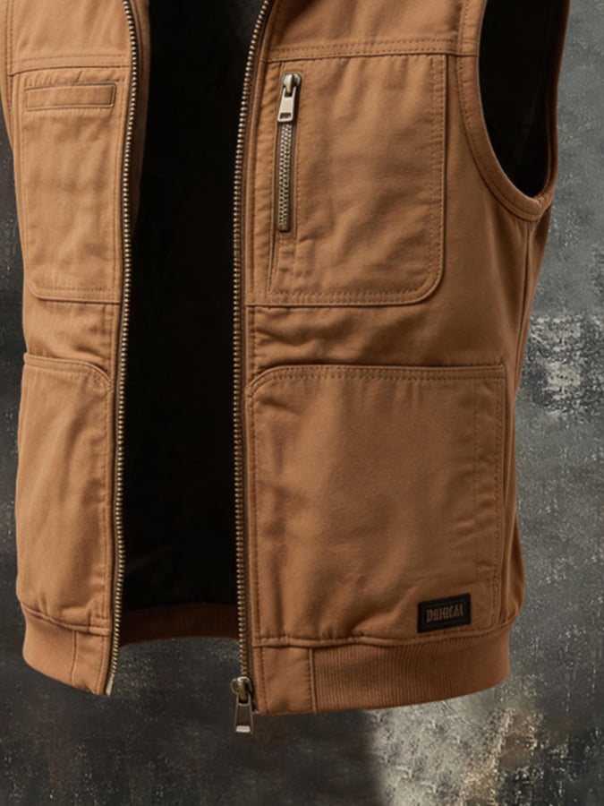 Men's Vintage Multi-Pocket Hooded Utility Vest Jacket