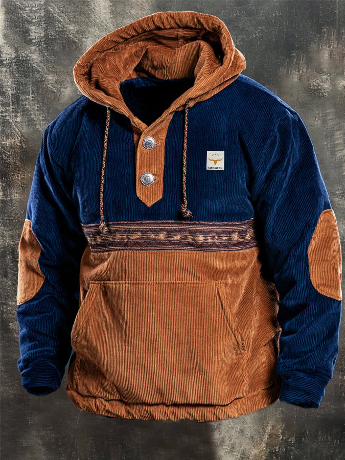Men's Vintage-Style Textured Corduroy Western Sweatshirt