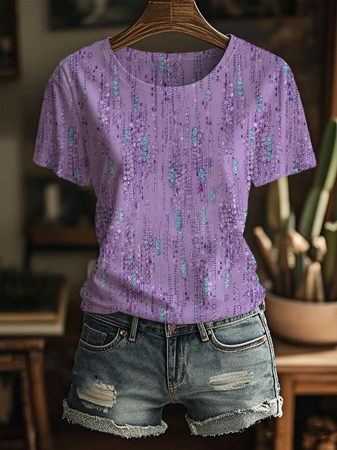 Women's Art Design Printed Round Neck T-Shirt